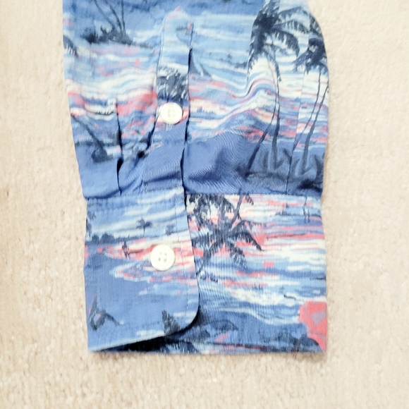 J.CREW Printed Popover Hawaiian Beach Sunset Tunic Blue 100% Cotton Size XL - Picture 7 of 11